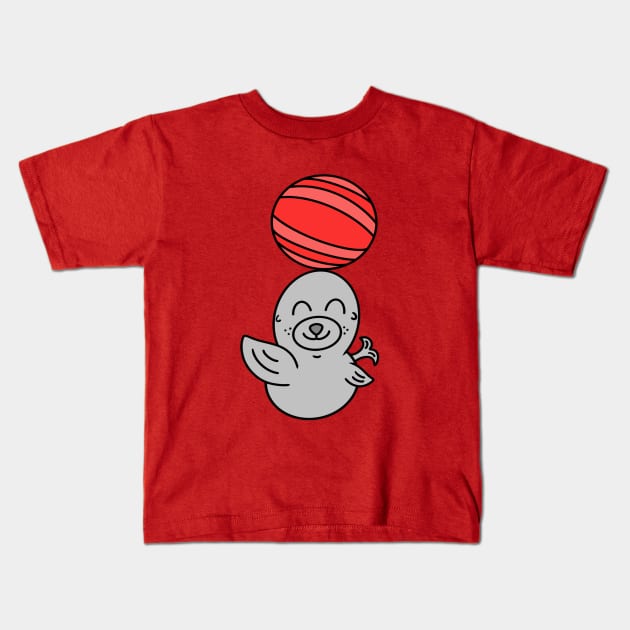 Cute baby sea lion with ball Kids T-Shirt by Andrew Hau